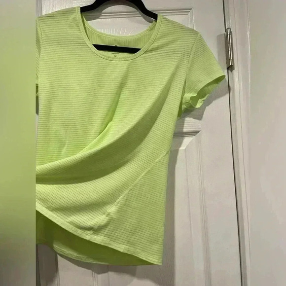 Athleta Neon Striped Round Neck Short Sleeve Pullover Activewear Top Size Medium - Picture 4 of 10